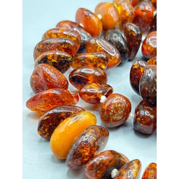 Amber Necklace Hand Knotted and Graduated Necklace Chunky Nuggets 30 inch Long - Picture 6 of 9